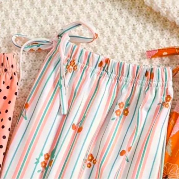 Floral and Cherry Striped Pajama Pants Large 95% Polyester and 5% Spandex NWOT - Picture 4 of 4